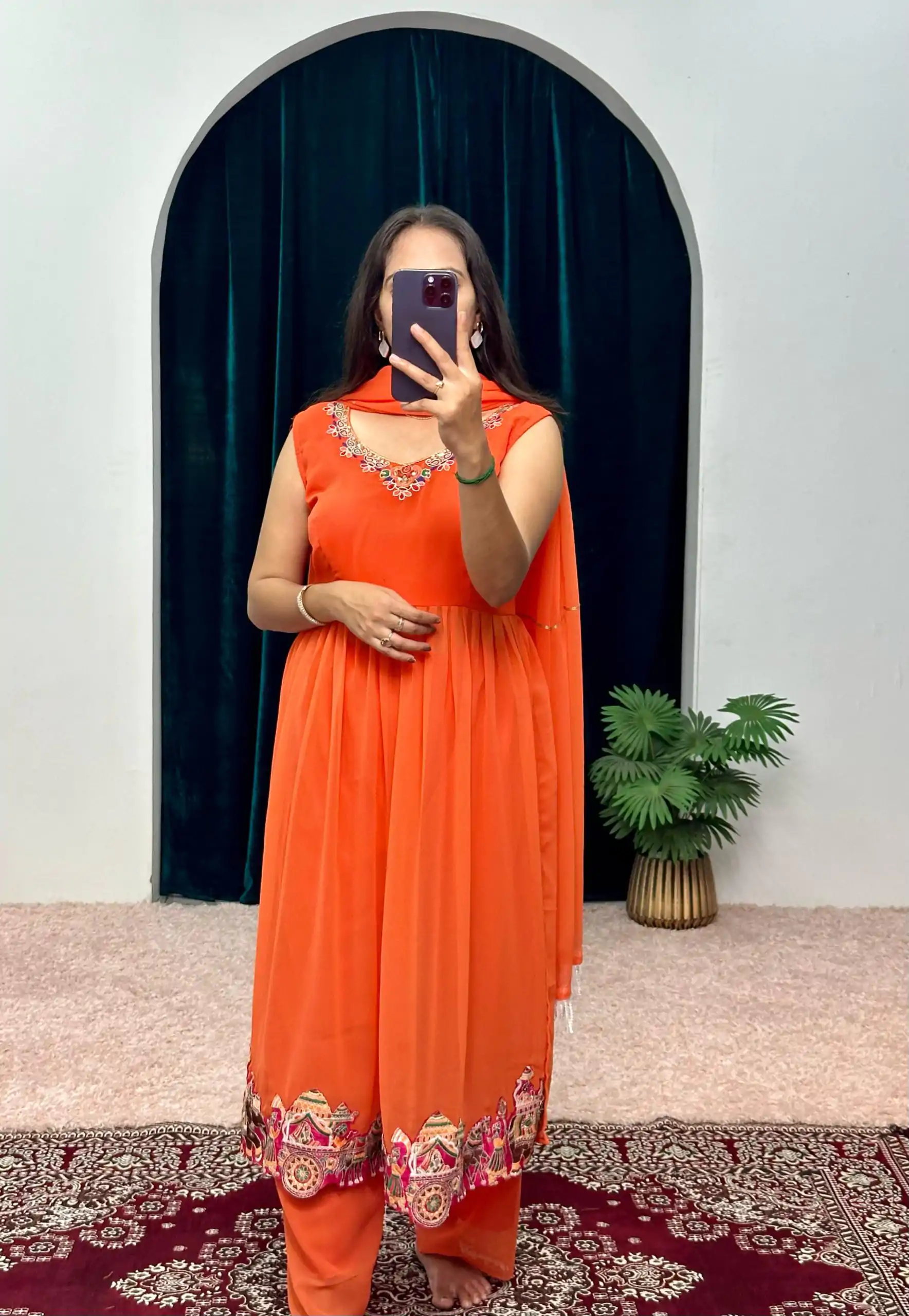 ST 1052 Orange Color Chine Stitched Less Work Salwar Suit Casual, Wedding, Party, Festive, Events Etc. Expected Delivery 4-6 Working Days @2099/- | Casual Suits, Creative suits, Designer Suits, Palazzo Suits, Party Wear Suits, Patiala Suits, Salwar suit, Straight Suits