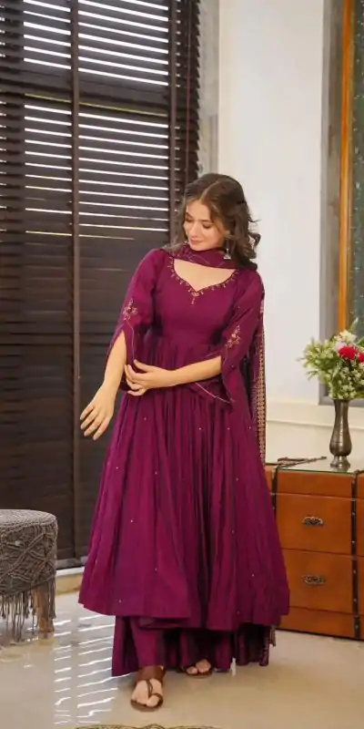 SRK 5170 Purple Color Pure Chinnon Silk Embroidery Sequence Salwar Suit Wedding, Party, Festive, Events Expected Delivery 4-6 Working Days @ 1949/- | Jump Suits, Casual Suits, Creative suits, Designer Suits, Palazzo Suits, Party Wear Suits, Patiala Suits, Salwar suit, Straight Suits