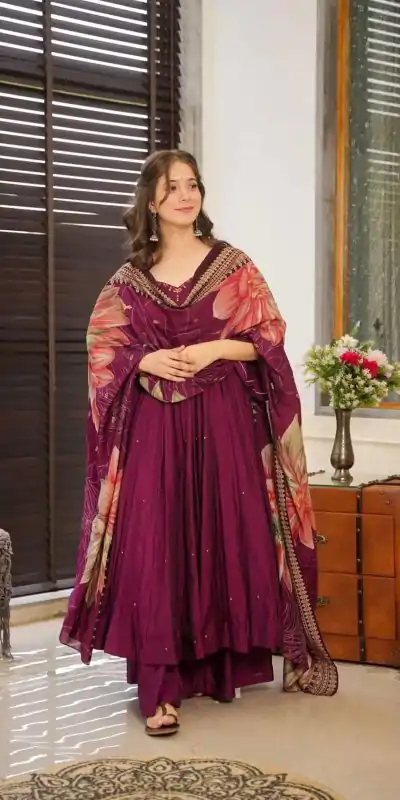 SRK 5170 Purple Color Pure Chinnon Silk Embroidery Sequence Salwar Suit Wedding, Party, Festive, Events Expected Delivery 4-6 Working Days @ 1949/- | Jump Suits, Casual Suits, Creative suits, Designer Suits, Palazzo Suits, Party Wear Suits, Patiala Suits, Salwar suit, Straight Suits