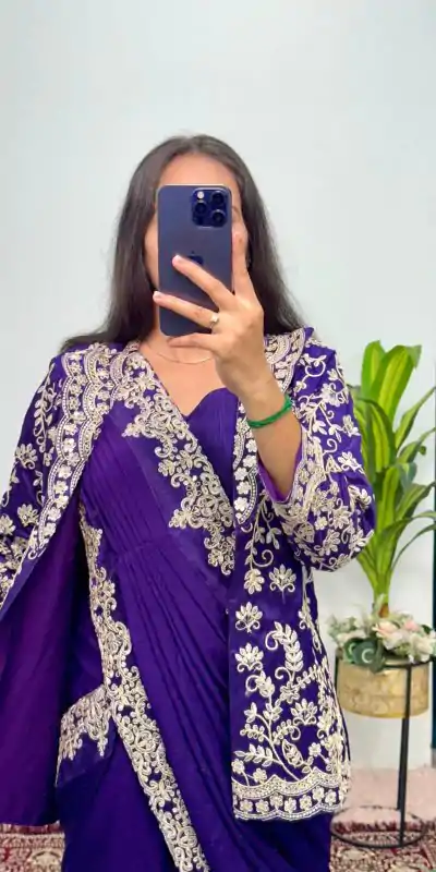 ST 1054 Royal Blue Color Chinon Embroidery Work Koti And Saree Casual, Wedding, Party, Festive, Events Etc. Expected Delivery 4-6 Working Days @2399/- | Bollywood Sarees, Creative Sarees, Designer Sarees, Embroidered Sarees, Ethnic Saree, Modern Digital sarees, Party Wear Sarees, Sarees