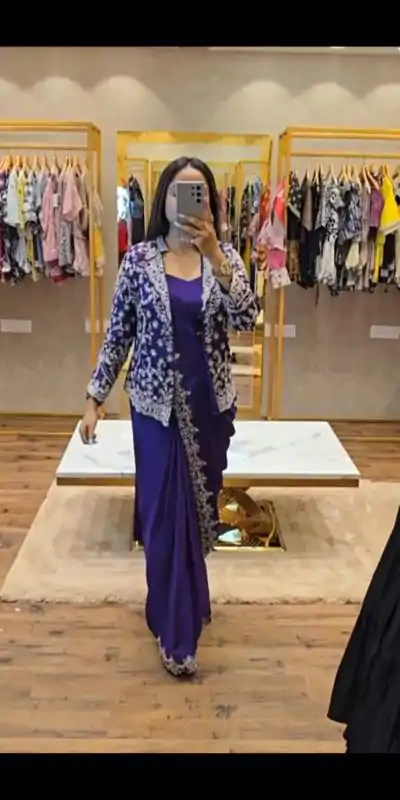 ST 1054 Royal Blue Color Chinon Embroidery Work Koti And Saree Casual, Wedding, Party, Festive, Events Etc. Expected Delivery 4-6 Working Days @2399/- | Bollywood Sarees, Creative Sarees, Designer Sarees, Embroidered Sarees, Ethnic Saree, Modern Digital sarees, Party Wear Sarees, Sarees