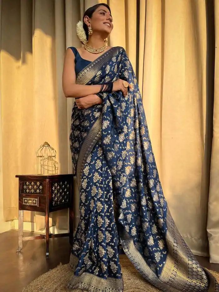 KP 5079 Blue Color Soft Lichi Silk Jacquard On All Over Saree Casual, Party Wear, Wedding, Events Etc. Expected Delivery 4-6 Working Days @1449/- | Bollywood Sarees, Creative Sarees, Designer Sarees, Embroidered Sarees, Ethnic Saree, Modern Digital sarees, Party Wear Sarees, Sarees