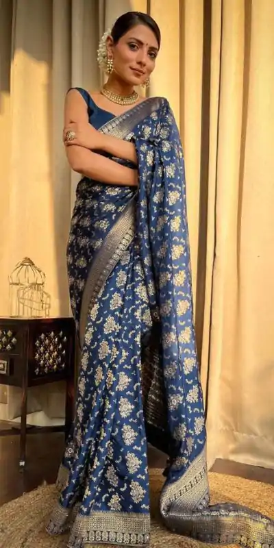 KP 5079 Blue Color Soft Lichi Silk Jacquard On All Over Saree Casual, Party Wear, Wedding, Events Etc. Expected Delivery 4-6 Working Days @1449/- | Bollywood Sarees, Creative Sarees, Designer Sarees, Embroidered Sarees, Ethnic Saree, Modern Digital sarees, Party Wear Sarees, Sarees