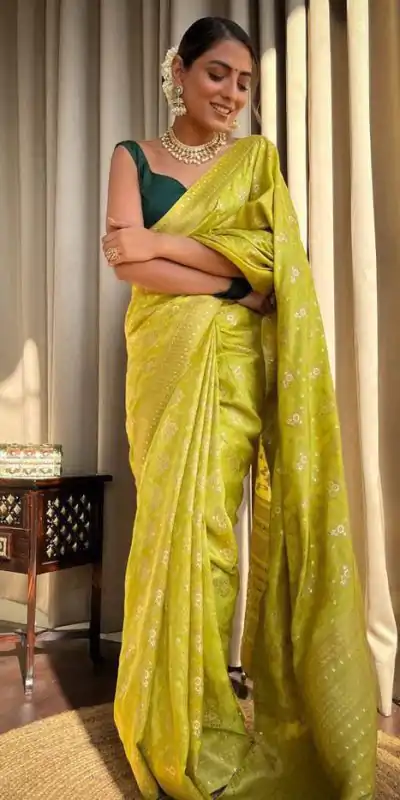 KP 5079 Mustard Color Soft Lichi Silk Jacquard On All Over Saree Casual, Party Wear, Wedding, Events Etc. Expected Delivery 4-6 Working Days @1449/- | Bollywood Sarees, Creative Sarees, Designer Sarees, Embroidered Sarees, Ethnic Saree, Modern Digital sarees, Party Wear Sarees, Sarees