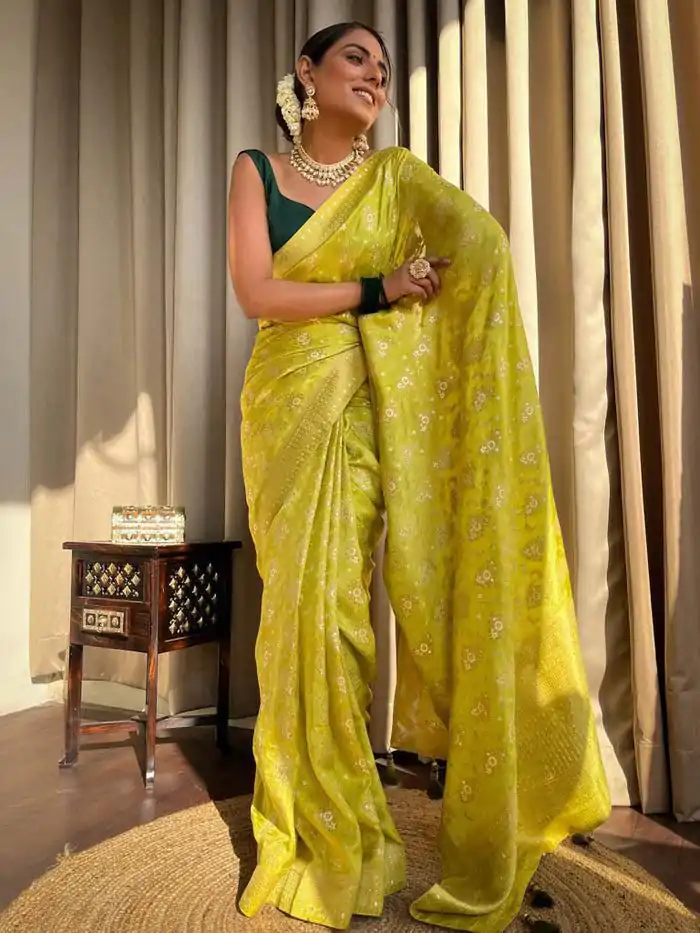 KP 5079 Mustard Color Soft Lichi Silk Jacquard On All Over Saree Casual, Party Wear, Wedding, Events Etc. Expected Delivery 4-6 Working Days @1449/- | Bollywood Sarees, Creative Sarees, Designer Sarees, Embroidered Sarees, Ethnic Saree, Modern Digital sarees, Party Wear Sarees, Sarees