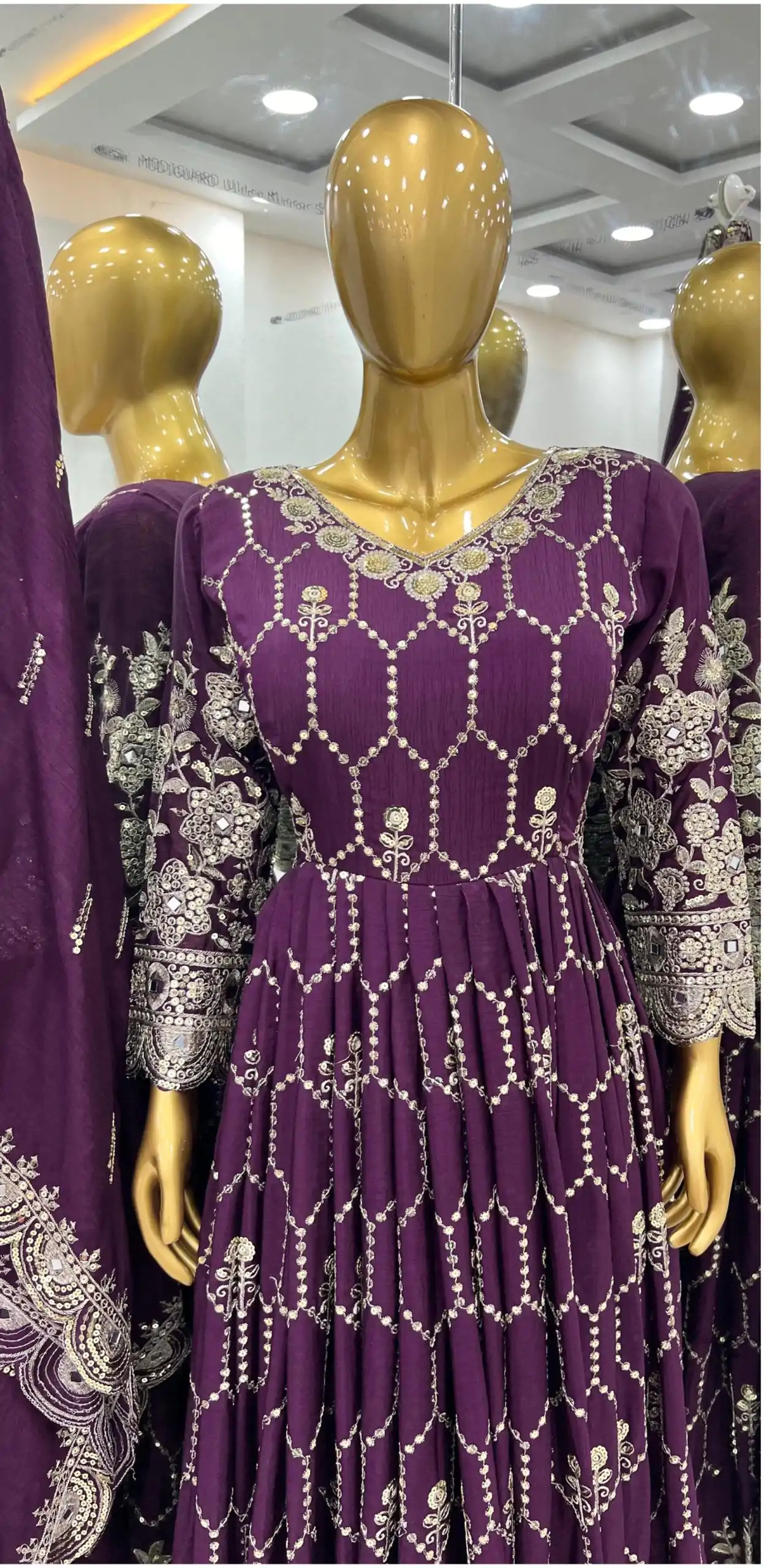 SR 1625 Purple Color Chinnon Silk Embroidery Sequence Gown Casual, Wedding, Party, Festive, Events Etc. Expected Delivery 4-6 Working Days @2199/- | Bollywood Gowns, Creative Gowns, Designer Gowns, Gowns, Party Wear Gowns