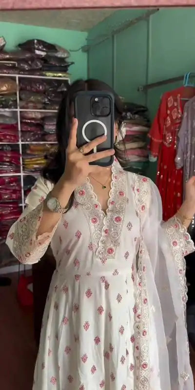 AD 167 White Color Pure Maska Silk Embroidery Sequence Gown Casual, Wedding, Party, Festive, Events Etc. Expected Delivery 4-6 Working Days @2449/- | Bollywood Gowns, Creative Gowns, Designer Gowns, Gowns, Party Wear Gowns