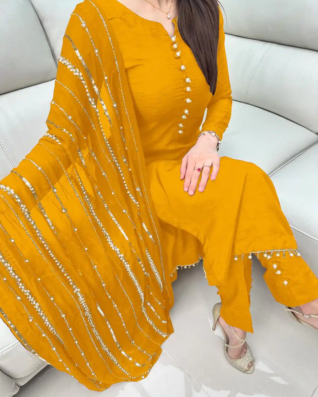SRK 5161 Yellow Color Chinnon Silk Embroidery Coding Dori Salwar Suit Wedding, Party, Festive, Events Expected Delivery 4-6 Working Days @ 1899/- | Jump Suits, Casual Suits, Creative suits, Designer Suits, Palazzo Suits, Party Wear Suits, Patiala Suits, Salwar suit, Straight Suits