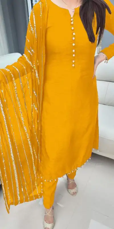 SRK 5161 Yellow Color Chinnon Silk Embroidery Coding Dori Salwar Suit Wedding, Party, Festive, Events Expected Delivery 4-6 Working Days @ 1899/- | Jump Suits, Casual Suits, Creative suits, Designer Suits, Palazzo Suits, Party Wear Suits, Patiala Suits, Salwar suit, Straight Suits