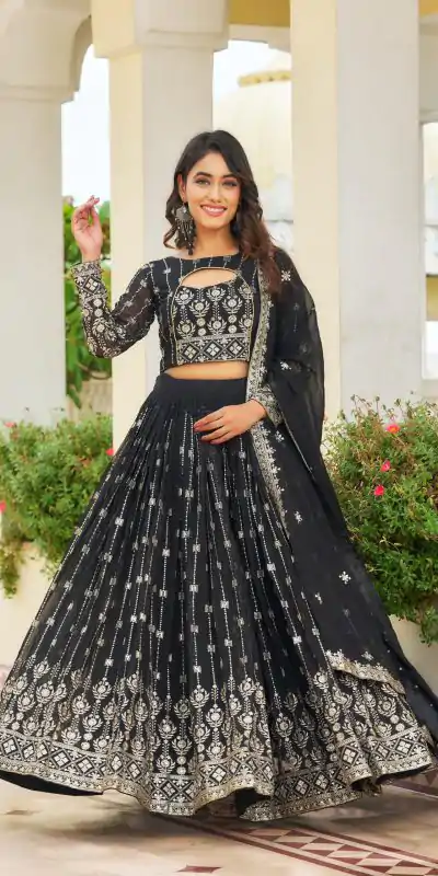 Ram 021 Black Color Georgette Sequence Embroidery Lehenga Choli Casual, Wedding, Festive, Events Expected Delivery 4-6 Working Days @3049/- | Creative Lehenga, Designer Lehenga, Embroidered Lehenga, Lehenga, Party Wear Lehenga
