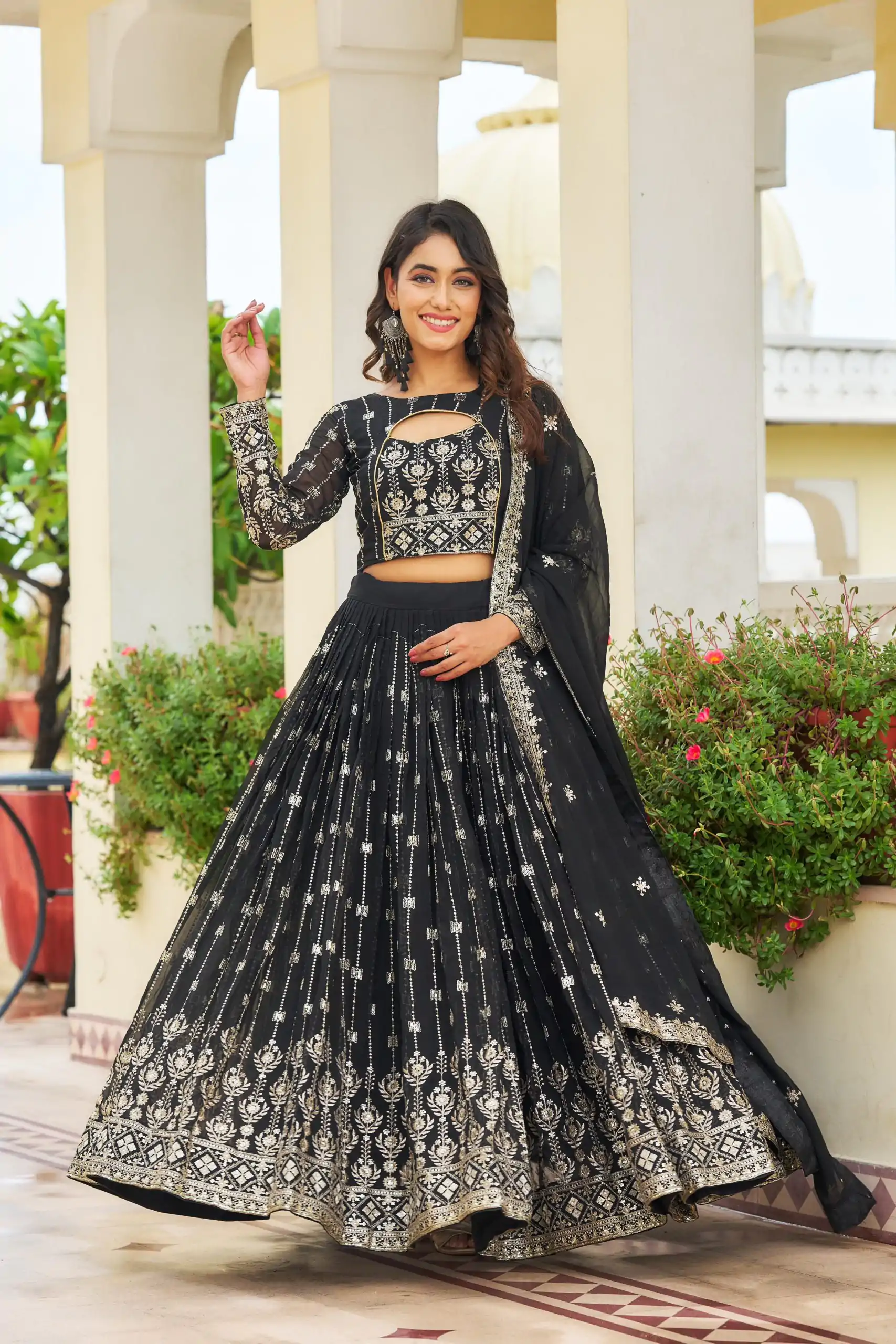Ram 021 Black Color Georgette Sequence Embroidery Lehenga Choli Casual, Wedding, Festive, Events Expected Delivery 4-6 Working Days @3049/- | Creative Lehenga, Designer Lehenga, Embroidered Lehenga, Lehenga, Party Wear Lehenga