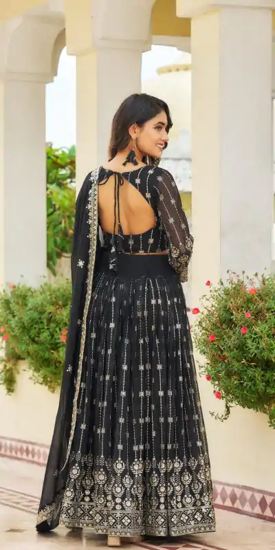 Ram 021 Black Color Georgette Sequence Embroidery Lehenga Choli Casual, Wedding, Festive, Events Expected Delivery 4-6 Working Days @3049/- | Creative Lehenga, Designer Lehenga, Embroidered Lehenga, Lehenga, Party Wear Lehenga