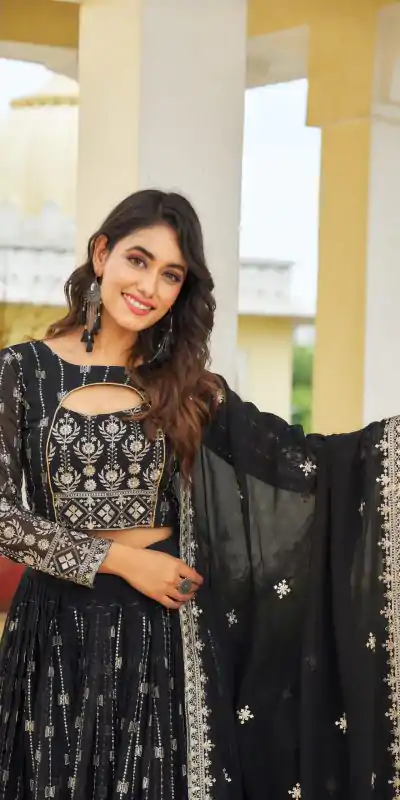 Ram 021 Black Color Georgette Sequence Embroidery Lehenga Choli Casual, Wedding, Festive, Events Expected Delivery 4-6 Working Days @3049/- | Creative Lehenga, Designer Lehenga, Embroidered Lehenga, Lehenga, Party Wear Lehenga