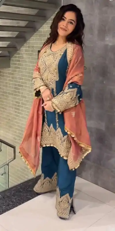 AD 1668 Blue Color Chinon Silk Embroidery Sequence Sharara Suit Casual, Wedding, Party, Festive, Events Etc. Expected Delivery 4-6 Working Days @2499/- | Jump Suits, Casual Suits, Creative suits, Designer Suits, Palazzo Suits, Party Wear Suits, Patiala Suits, Salwar suit, Straight Suits