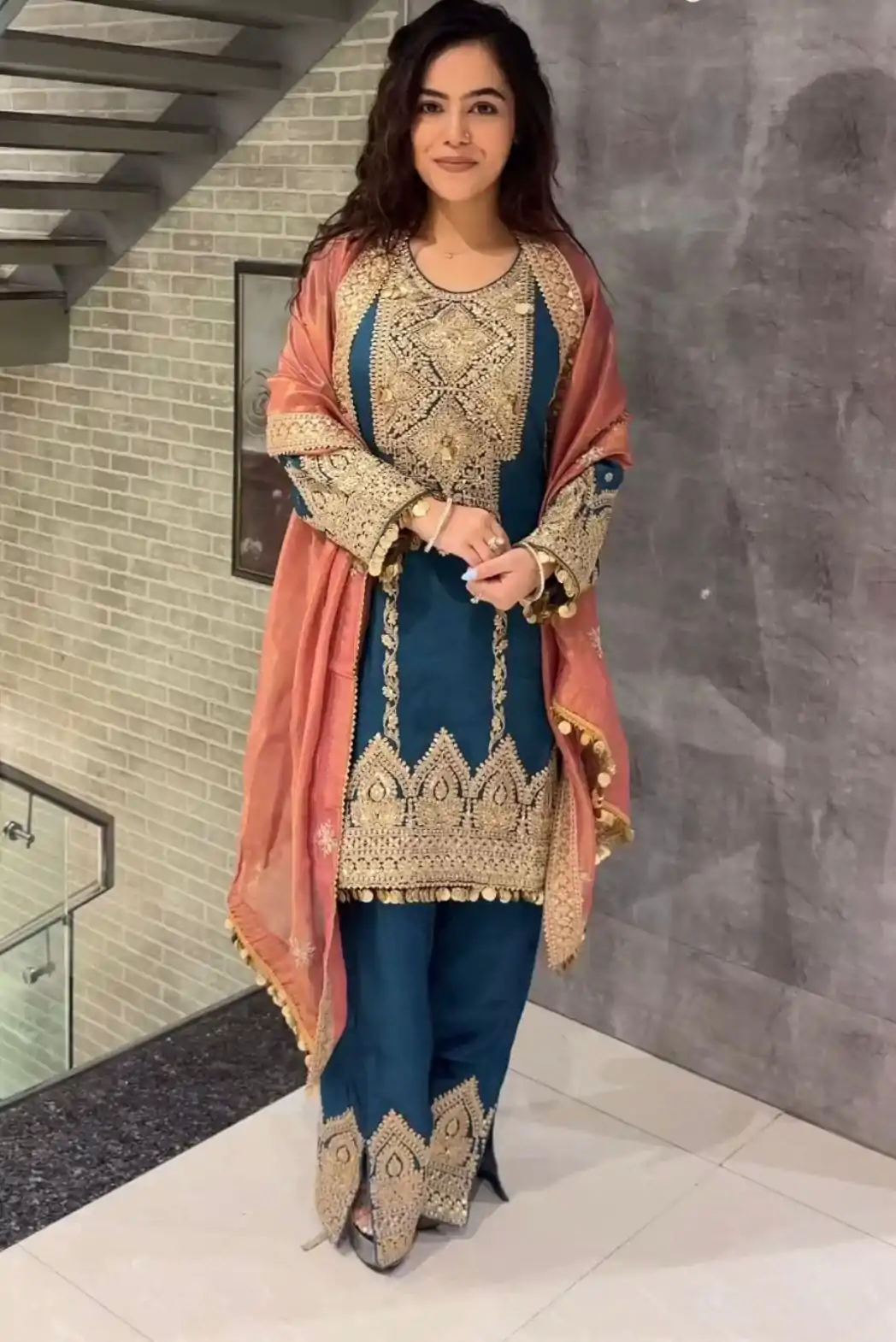 AD 1668 Blue Color Chinon Silk Embroidery Sequence Sharara Suit Casual, Wedding, Party, Festive, Events Etc. Expected Delivery 4-6 Working Days @2499/- | Jump Suits, Casual Suits, Creative suits, Designer Suits, Palazzo Suits, Party Wear Suits, Patiala Suits, Salwar suit, Straight Suits
