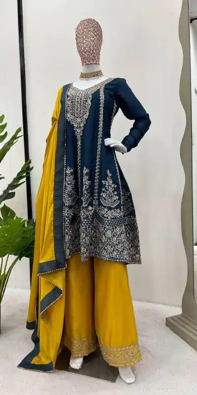 KD 1477 Blue Color Chinon Silk Sequence Thread Work Salwar Suit Casual, Wedding, Party, Events Etc. Expected Delivery 4-6 Working Days 2999/- | Jump Suits, Casual Suits, Creative suits, Designer Suits, Palazzo Suits, Party Wear Suits, Patiala Suits, Salwar suit, Straight Suits