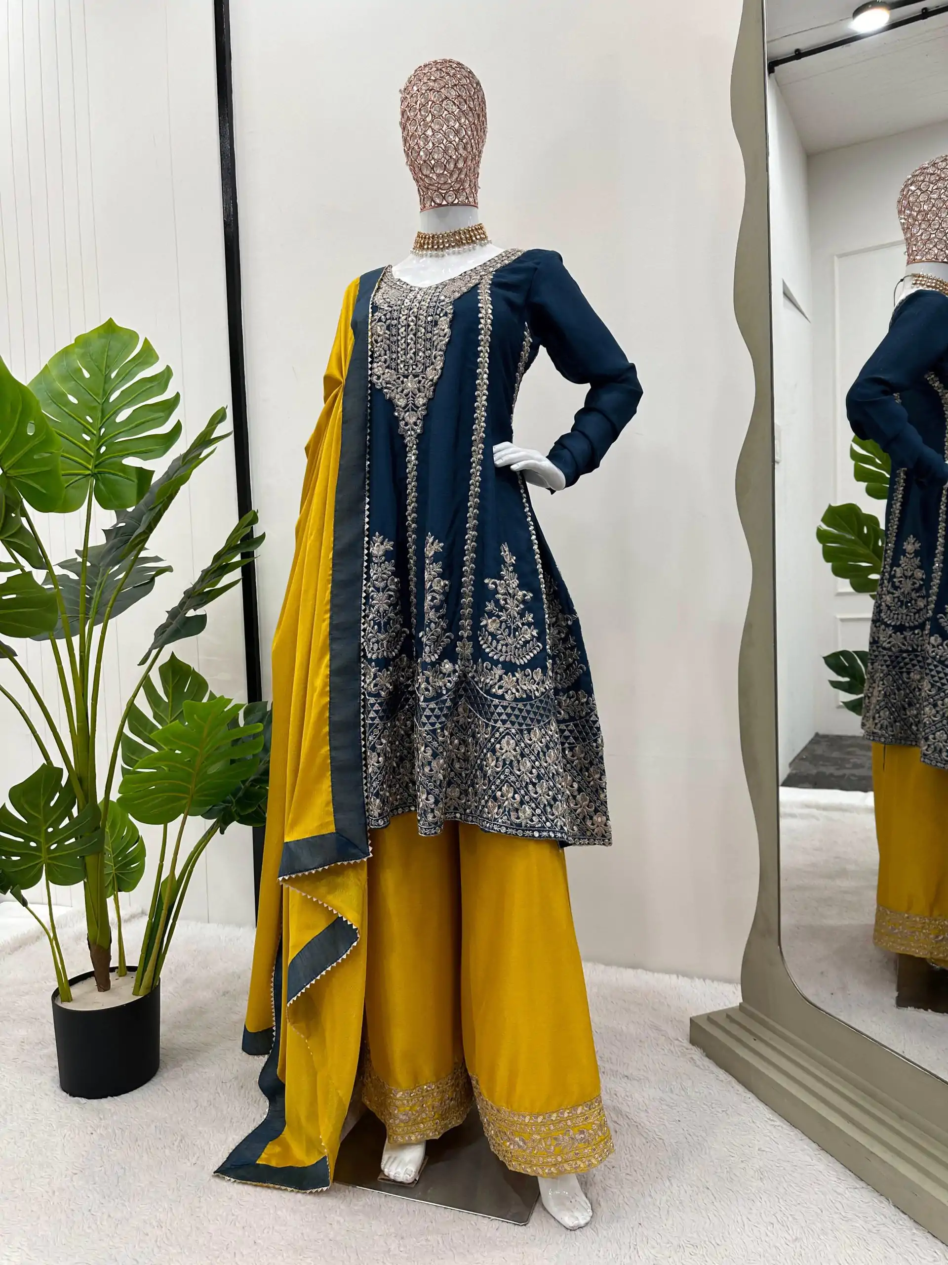 KD 1477 Blue Color Chinon Silk Sequence Thread Work Salwar Suit Casual, Wedding, Party, Events Etc. Expected Delivery 4-6 Working Days 2999/- | Jump Suits, Casual Suits, Creative suits, Designer Suits, Palazzo Suits, Party Wear Suits, Patiala Suits, Salwar suit, Straight Suits