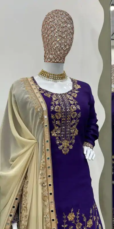 KD 1481 Dark Violet Color Chinon Silk Sequence Thread Work Salwar Suit Casual, Wedding, Party, Events Etc. Expected Delivery 4-6 Working Days 2399/- | Jump Suits, Casual Suits, Creative suits, Designer Suits, Palazzo Suits, Party Wear Suits, Patiala Suits, Salwar suit, Straight Suits