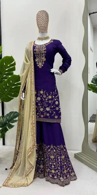 KD 1481 Dark Violet Color Chinon Silk Sequence Thread Work Salwar Suit Casual, Wedding, Party, Events Etc. Expected Delivery 4-6 Working Days 2399/- | Jump Suits, Casual Suits, Creative suits, Designer Suits, Palazzo Suits, Party Wear Suits, Patiala Suits, Salwar suit, Straight Suits