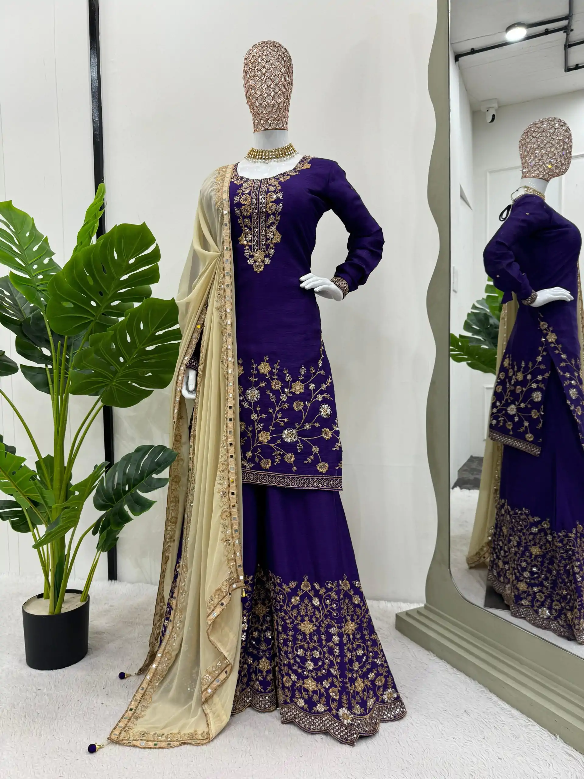 KD 1481 Dark Violet Color Chinon Silk Sequence Thread Work Salwar Suit Casual, Wedding, Party, Events Etc. Expected Delivery 4-6 Working Days 2399/- | Jump Suits, Casual Suits, Creative suits, Designer Suits, Palazzo Suits, Party Wear Suits, Patiala Suits, Salwar suit, Straight Suits
