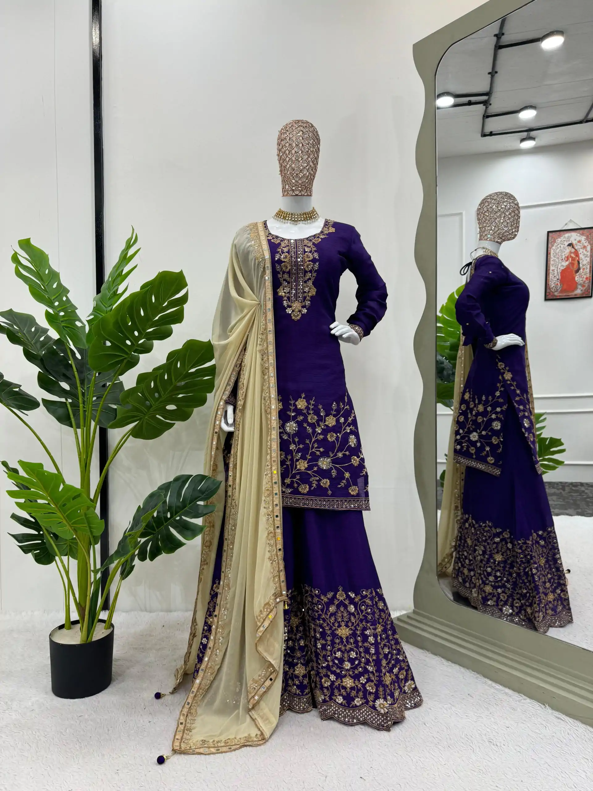 KD 1481 Dark Violet Color Chinon Silk Sequence Thread Work Salwar Suit Casual, Wedding, Party, Events Etc. Expected Delivery 4-6 Working Days 2399/- | Jump Suits, Casual Suits, Creative suits, Designer Suits, Palazzo Suits, Party Wear Suits, Patiala Suits, Salwar suit, Straight Suits