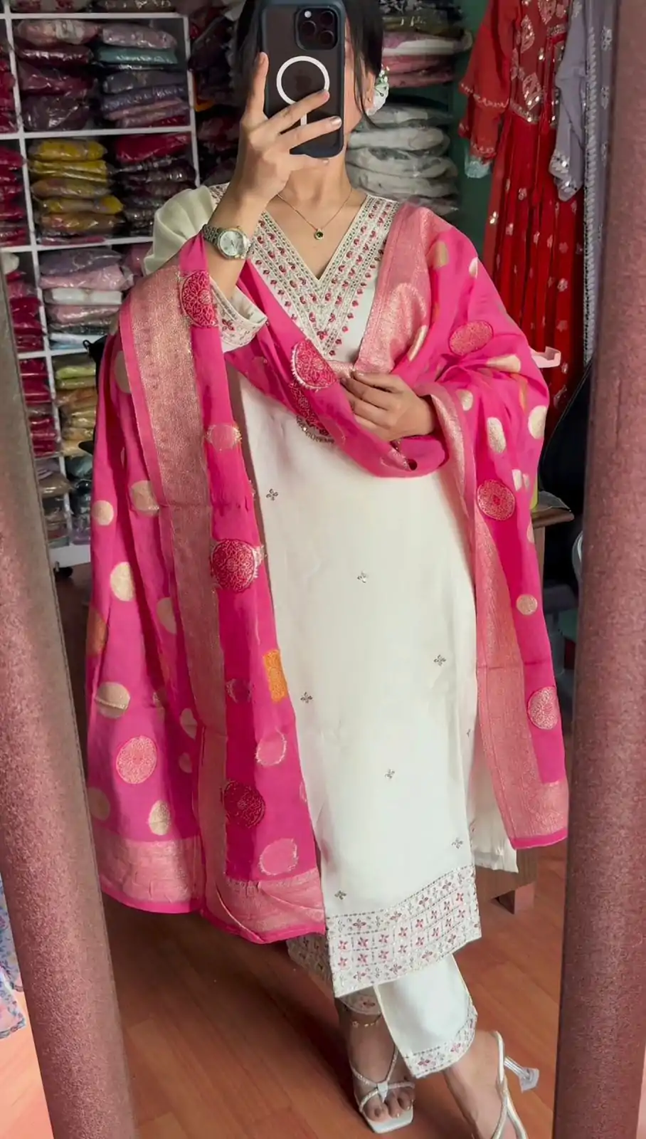SRK 5173 White Color Chinnon Silk Embroidery Sequence Salwar Suit Wedding, Party, Festive, Events Expected Delivery 4-6 Working Days @ 1899/- | Jump Suits, Casual Suits, Creative suits, Designer Suits, Palazzo Suits, Party Wear Suits, Patiala Suits, Salwar suit, Straight Suits