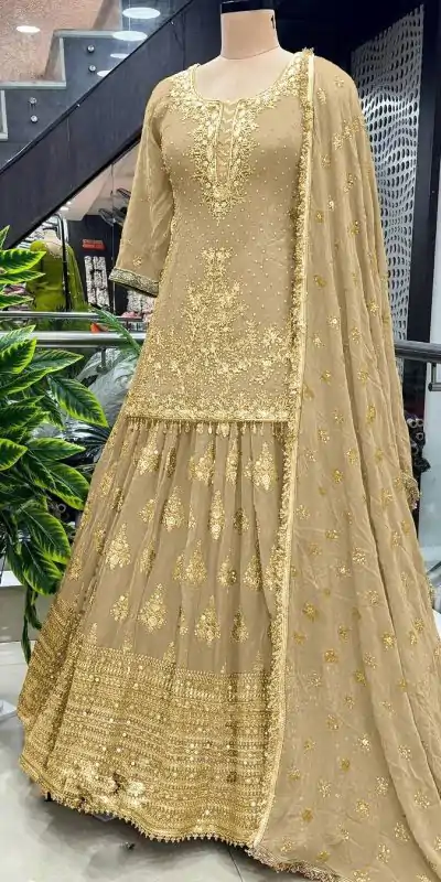 NSR 806 Gold Color Pure Chinnon Silk Embroidery Lehenga Choli Casual, Party Festive, Events Etc. Expected Delivery 4-6 Working Days @2199/- | Bollywood Lehenga, Creative Lehenga, Designer Lehenga, Embroidered Lehenga, Lehenga, Party Wear Lehenga, Straight Suits