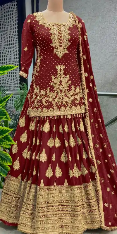 NSR 806 Red Color Pure Chinnon Silk Embroidery Lehenga Choli Casual, Party Festive, Events Etc. Expected Delivery 4-6 Working Days @2199/- | Bollywood Lehenga, Creative Lehenga, Designer Lehenga, Embroidered Lehenga, Lehenga, Party Wear Lehenga, Straight Suits