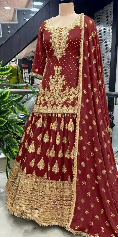 NSR 806 Red Color Pure Chinnon Silk Embroidery Lehenga Choli Casual, Party Festive, Events Etc. Expected Delivery 4-6 Working Days @2199/- | Bollywood Lehenga, Creative Lehenga, Designer Lehenga, Embroidered Lehenga, Lehenga, Party Wear Lehenga, Straight Suits
