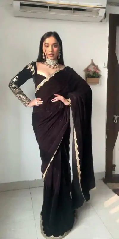 KD 436 Black Color 9000 Velvet Thread Sequence Work Saree Casual, Party Wear, Wedding, Events Etc. Expected Delivery 4-6 Working Days @2399/- | Bollywood Sarees, Creative Sarees, Designer Sarees, Embroidered Sarees, Ethnic Saree, Modern Digital sarees, Party Wear Sarees, Sarees