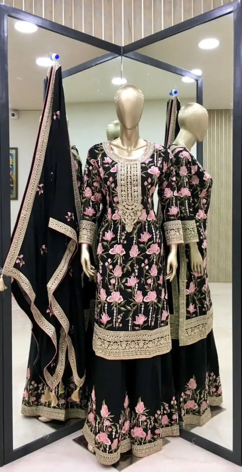 SR 1615 Black Color Georgette Embroidery Coding Sharara Suit Wedding, Party, Festive, Events Etc. Expected Delivery 4-6 Working Days @2399Only | Casual Suits, Creative suits, Designer Suits, Palazzo Suits, Party Wear Suits, Salwar suit, Straight Suits