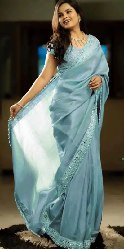 BT 3106 Blue Color Silver Tissue Silk Embroidery Sequence Saree Casual, Party Wear, Traditional Wear, Wedding Wear, Events Etc.@1999/- | Bollywood Sarees, Creative Sarees, Designer Sarees, Ethnic Saree, Party Wear Sarees, Sarees