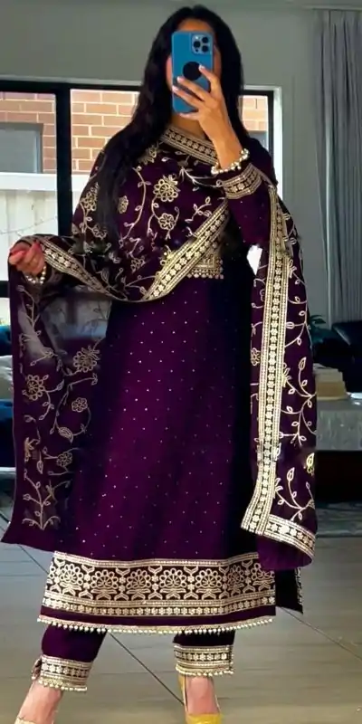 SRK 5175 Purple Color Georgette Embroidery Sequence Salwar Suit Casual, Wedding, Party, Festive, Events . Expected Delivery 4-6 Working Days @1999/- | Casual Suits, Creative suits, Designer Suits, Palazzo Suits, Party Wear Suits, Patiala Suits, Salwar suit, Straight Suits