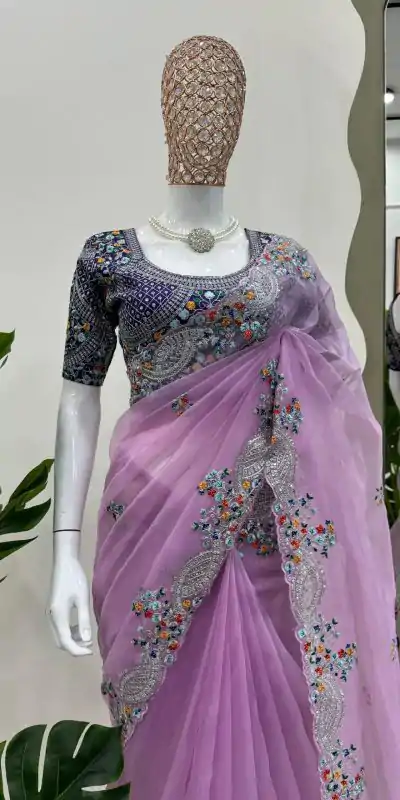 KD 499 Violet Color Organza Silk Thread Sequence Work Saree Casual, Party Wear, Wedding, Events Etc. Expected Delivery 4-6 Working Days @2499/- | Bollywood Sarees, Creative Sarees, Designer Sarees, Embroidered Sarees, Ethnic Saree, Modern Digital sarees, Party Wear Sarees, Sarees