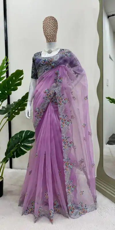 KD 499 Violet Color Organza Silk Thread Sequence Work Saree Casual, Party Wear, Wedding, Events Etc. Expected Delivery 4-6 Working Days @2499/- | Bollywood Sarees, Creative Sarees, Designer Sarees, Embroidered Sarees, Ethnic Saree, Modern Digital sarees, Party Wear Sarees, Sarees