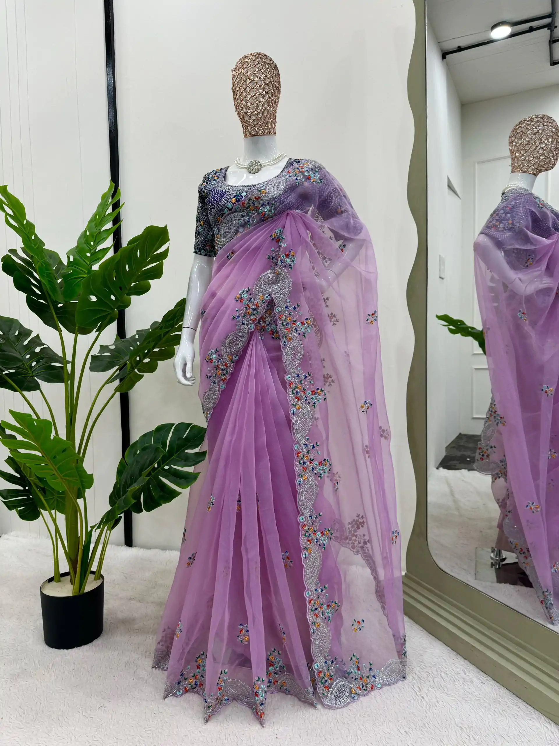 KD 499 Violet Color Organza Silk Thread Sequence Work Saree Casual, Party Wear, Wedding, Events Etc. Expected Delivery 4-6 Working Days @2499/- | Bollywood Sarees, Creative Sarees, Designer Sarees, Embroidered Sarees, Ethnic Saree, Modern Digital sarees, Party Wear Sarees, Sarees