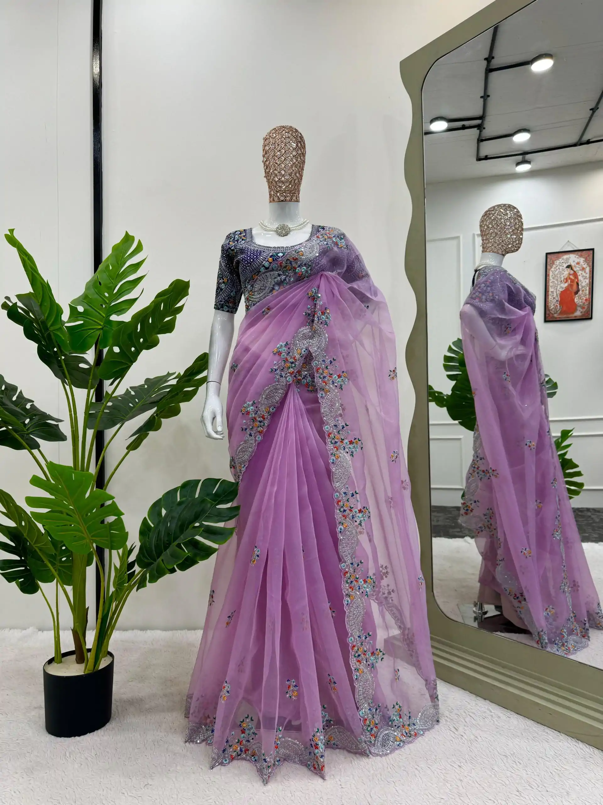 KD 499 Violet Color Organza Silk Thread Sequence Work Saree Casual, Party Wear, Wedding, Events Etc. Expected Delivery 4-6 Working Days @2499/- | Bollywood Sarees, Creative Sarees, Designer Sarees, Embroidered Sarees, Ethnic Saree, Modern Digital sarees, Party Wear Sarees, Sarees