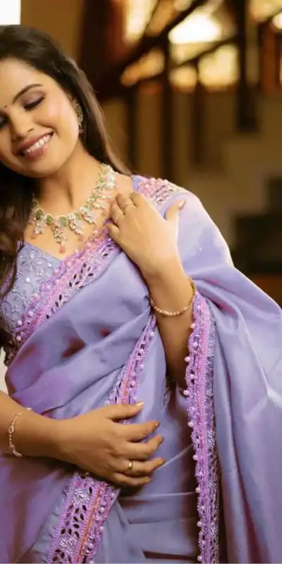 BT 3106 Violet Color Silver Tissue Silk Embroidery Sequence Saree Casual, Party Wear, Traditional Wear, Wedding Wear, Events Etc.@1999/- | Bollywood Sarees, Creative Sarees, Designer Sarees, Ethnic Saree, Party Wear Sarees, Sarees