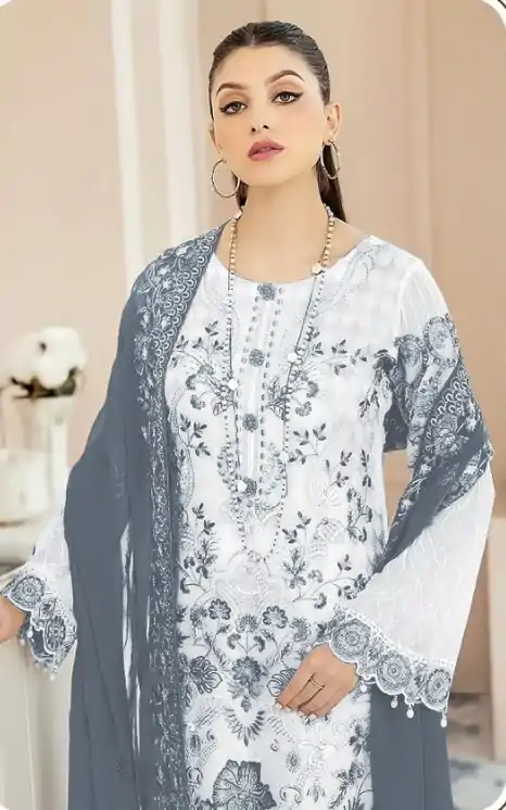 FC 123 White & Black Color Georgette Embroidery Salwar Suit Wedding, Party, Festive events, Expected Delivery  4-6 Working Days @2049 | Casual Suits, Creative suits, Designer Suits, Palazzo Suits, Party Wear Suits, Patiala Suits, Salwar suit, Straight Suits