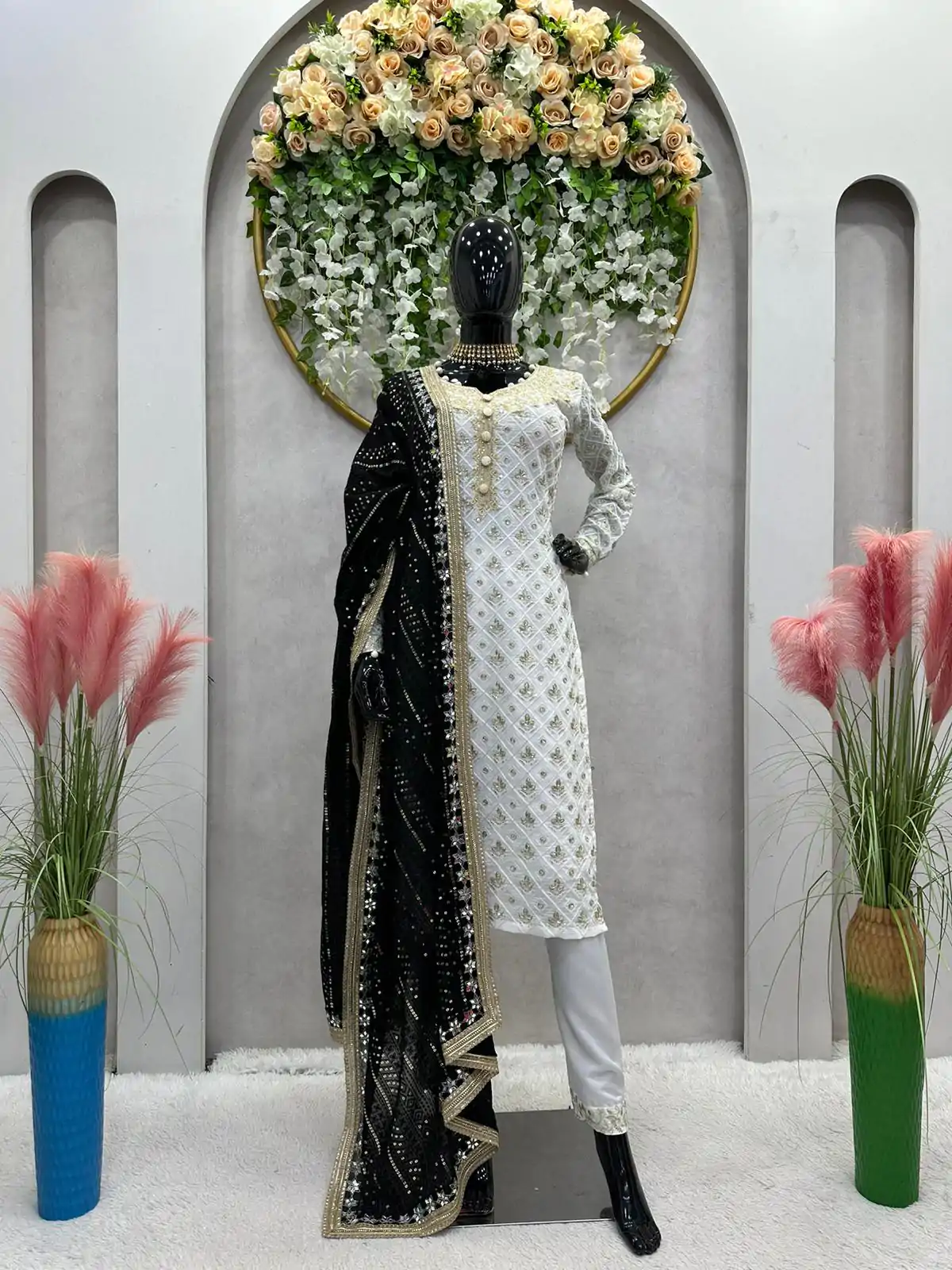 RTC 5699 White & Black Color Foix Georgette Thread Sequence Work Salwar Suit Wedding, Party, Festive, Events Etc. Expected Delivery 4-6 Working Days @2499/ | Jump Suits, Casual Suits, Creative suits, Designer Suits, Palazzo Suits, Party Wear Suits, Patiala Suits, Salwar suit, Straight Suits