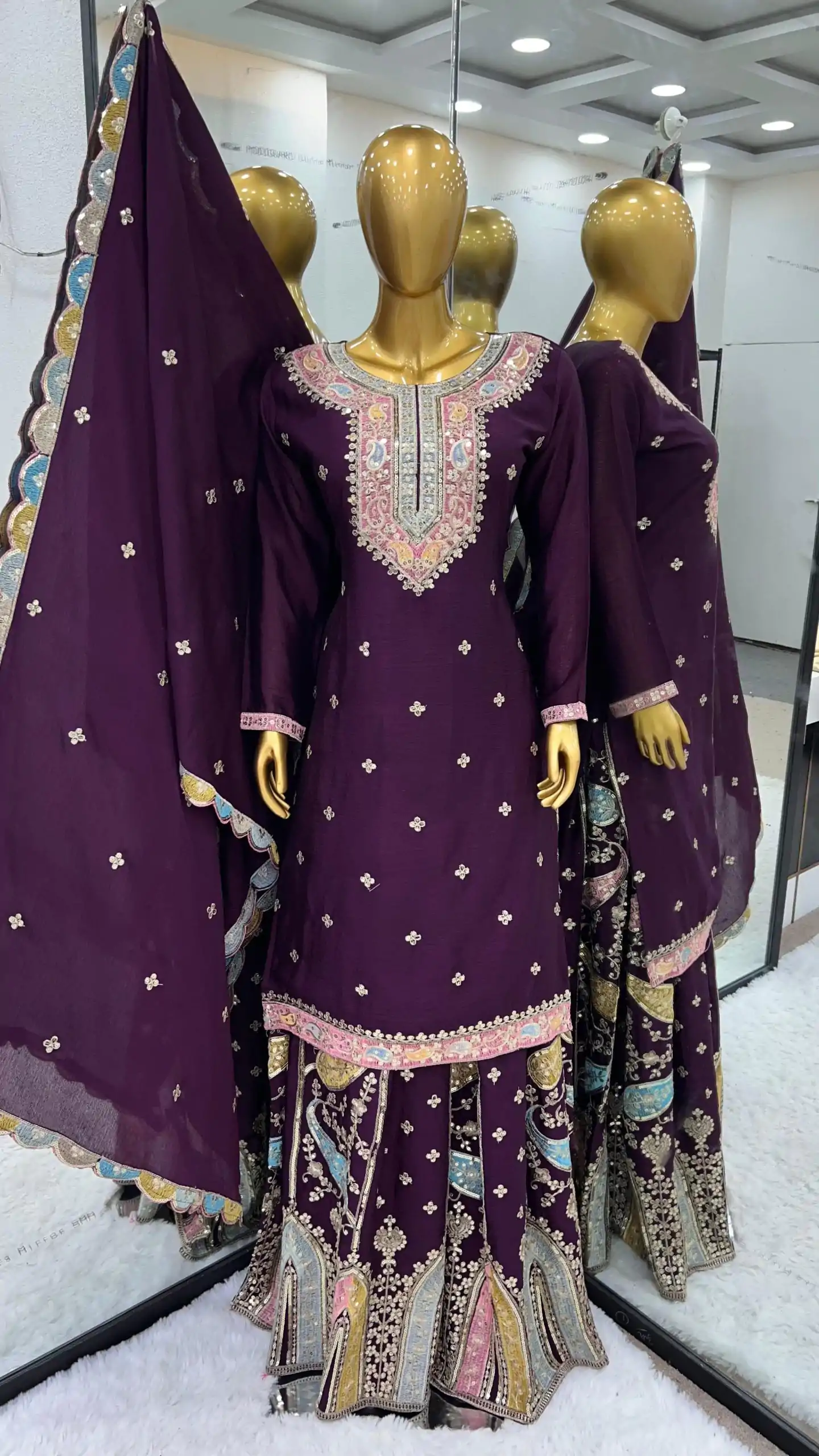 ZF 377 Purple Color Chinnon Silk Embroidery Sequence Salwar Suit Casual, Wedding, Party, Events Etc. Expected Delivery 4-6 Working Days 2499/- | Jump Suits, Casual Suits, Creative suits, Designer Suits, Palazzo Suits, Party Wear Suits, Patiala Suits, Salwar suit, Straight Suits