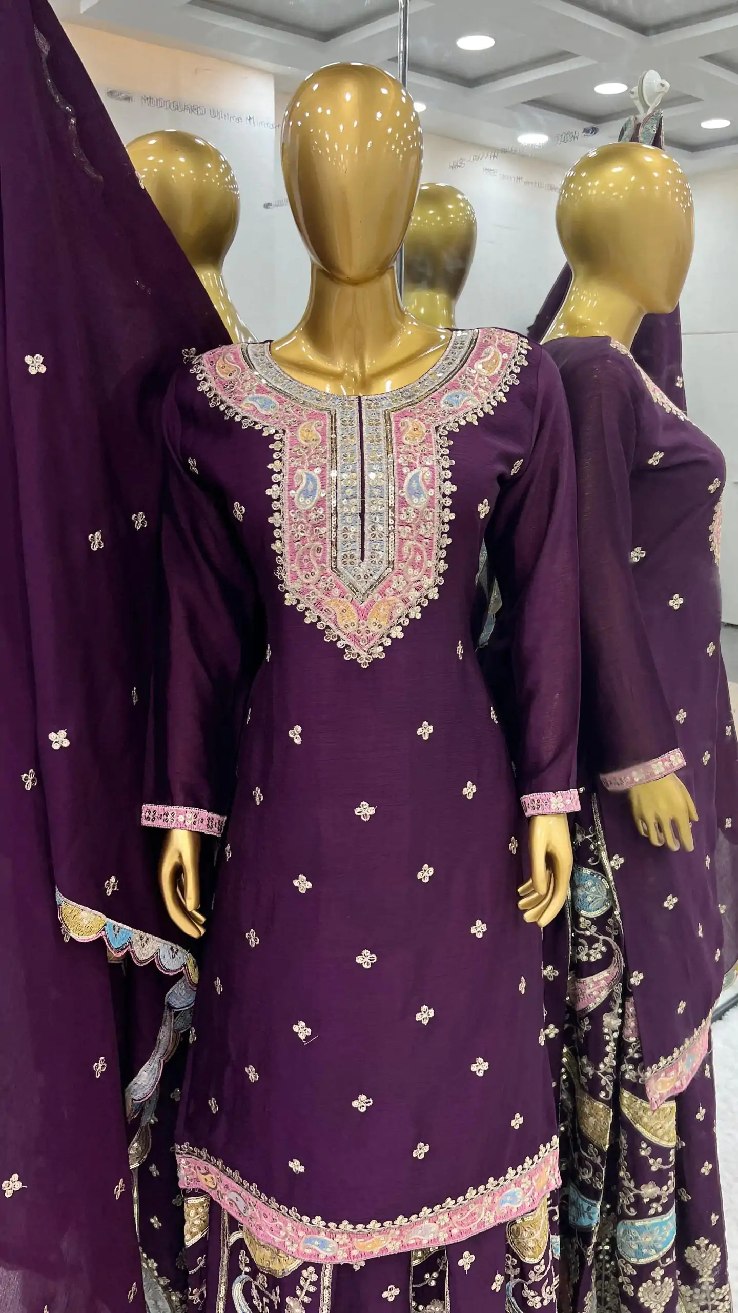 ZF 377 Purple Color Chinnon Silk Embroidery Sequence Salwar Suit Casual, Wedding, Party, Events Etc. Expected Delivery 4-6 Working Days 2499/- | Jump Suits, Casual Suits, Creative suits, Designer Suits, Palazzo Suits, Party Wear Suits, Patiala Suits, Salwar suit, Straight Suits
