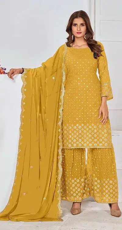 FC 5609 Yellow Color Cute Light Green Color Georgette Embroidery Stone Sharara Suit Wedding, Party, Festive Expected Delivery 4-6 Working Days  @2199/- | Jump Suits, Casual Suits, Creative suits, Designer Suits, Palazzo Suits, Party Wear Suits, Patiala Suits, Salwar suit, Straight Suits
