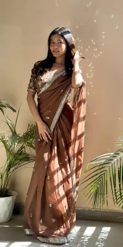 AC MAGIC CIRCLE Brown Color Pure Soft Organza Embroidery Zari Saree Casual, Wedding, Festive, Events Expected Delivery 4-6 Working Days @2099/- | Bollywood Sarees, Creative Sarees, Designer Sarees, Embroidered Sarees, Ethnic Saree, Modern Digital sarees, Party Wear Sarees, Sarees