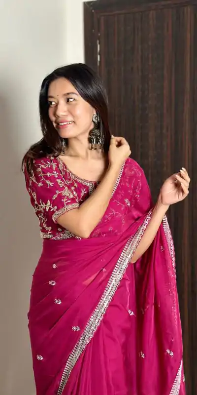AC MAGIC CIRCLE Pink Color Pure Soft Organza Embroidery Zari Saree Casual, Wedding, Festive, Events Expected Delivery 4-6 Working Days @2099/- | Bollywood Sarees, Creative Sarees, Designer Sarees, Embroidered Sarees, Ethnic Saree, Modern Digital sarees, Party Wear Sarees, Sarees