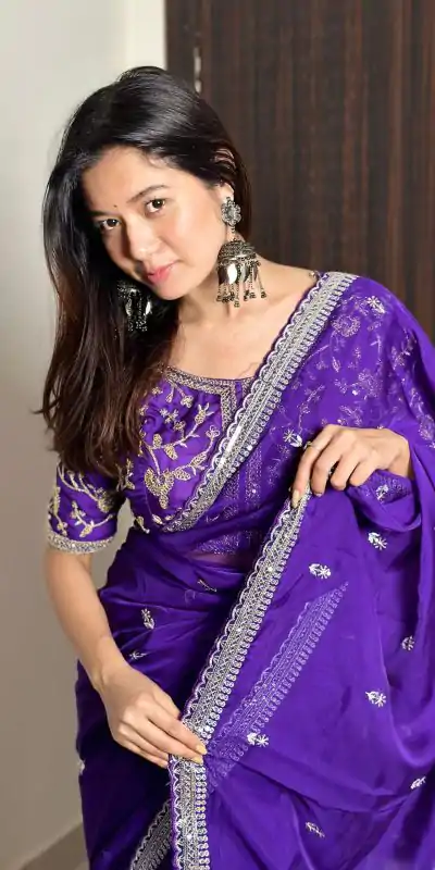 AC MAGIC CIRCLE Violet Color Pure Soft Organza Embroidery Zari Saree Casual, Wedding, Festive, Events Expected Delivery 4-6 Working Days @2099/- | Bollywood Sarees, Creative Sarees, Designer Sarees, Embroidered Sarees, Ethnic Saree, Modern Digital sarees, Party Wear Sarees, Sarees