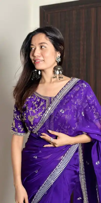 AC MAGIC CIRCLE Violet Color Pure Soft Organza Embroidery Zari Saree Casual, Wedding, Festive, Events Expected Delivery 4-6 Working Days @2099/- | Bollywood Sarees, Creative Sarees, Designer Sarees, Embroidered Sarees, Ethnic Saree, Modern Digital sarees, Party Wear Sarees, Sarees