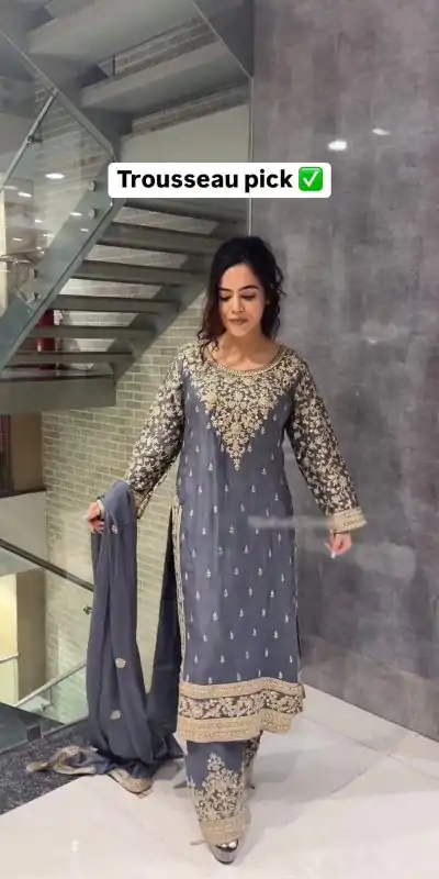 SSR 477 Cement Color Chinnon Silk Embroidery Sequence Salwar Suit Wedding, Party, Festive, Events Expected Delivery 4-6 Working Days @ 2099/- | Jump Suits, Casual Suits, Creative suits, Designer Suits, Palazzo Suits, Party Wear Suits, Patiala Suits, Salwar suit, Straight Suits