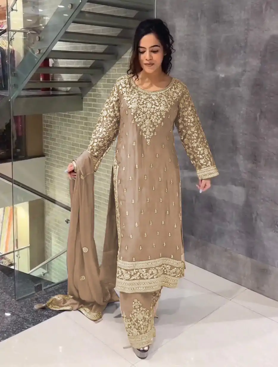 SSR 477 Cream Color Chinnon Silk Embroidery Sequence Salwar Suit Wedding, Party, Festive, Events Expected Delivery 4-6 Working Days @ 2099/- | Jump Suits, Casual Suits, Creative suits, Designer Suits, Palazzo Suits, Party Wear Suits, Patiala Suits, Salwar suit, Straight Suits