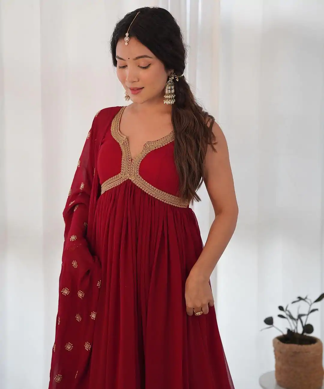 SSR 450 Maroon Color Georgette Embroidery Sequence Gown Casual, Wedding, Party, Festive, Events Etc. Expected Delivery 4-6 Working Days @1799/- | Bollywood Gowns, Creative Gowns, Designer Gowns, Gowns, Party Wear Gowns
